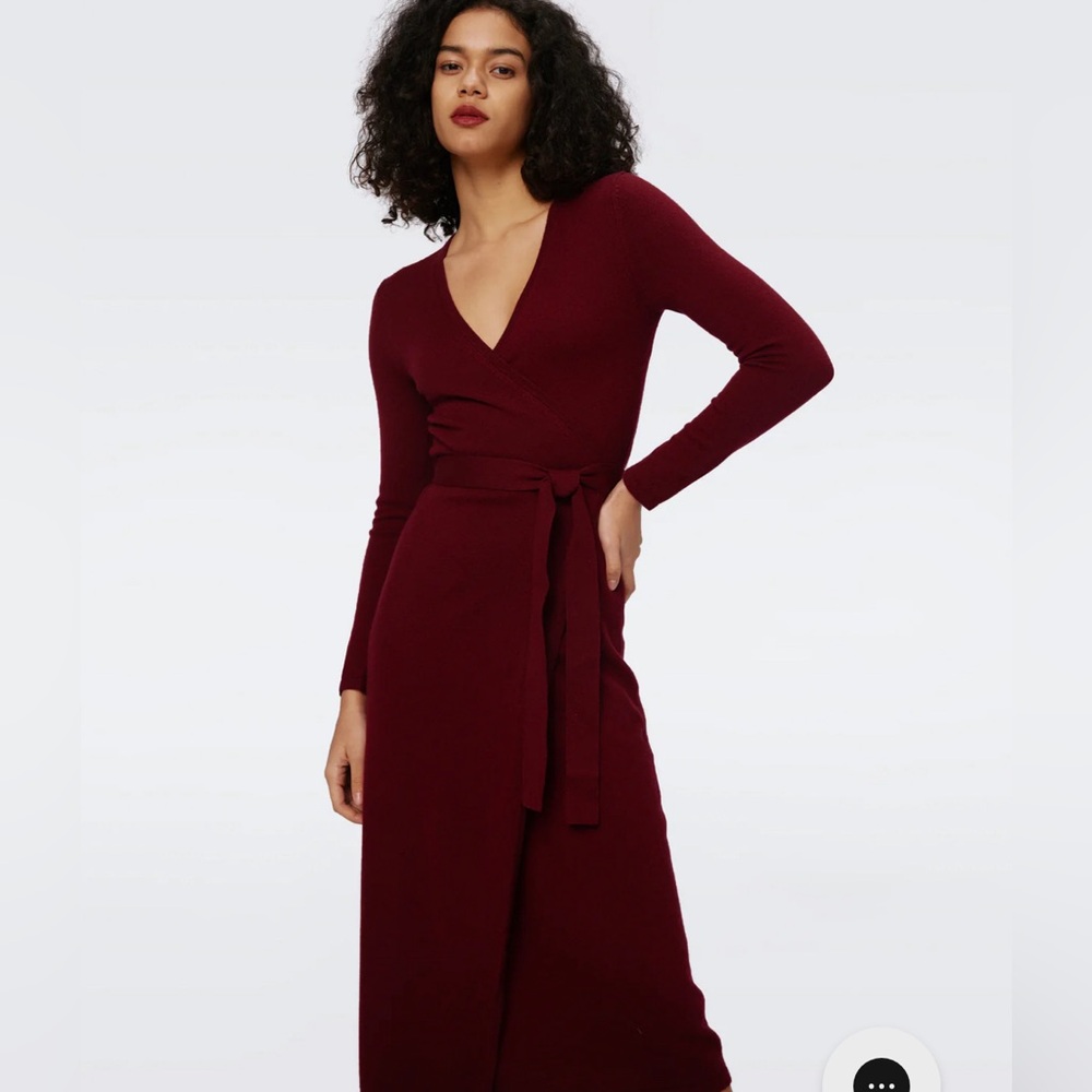 Diane von Furstenberg DVF Astrid burgundy cashmere midi wool wrap dress S small